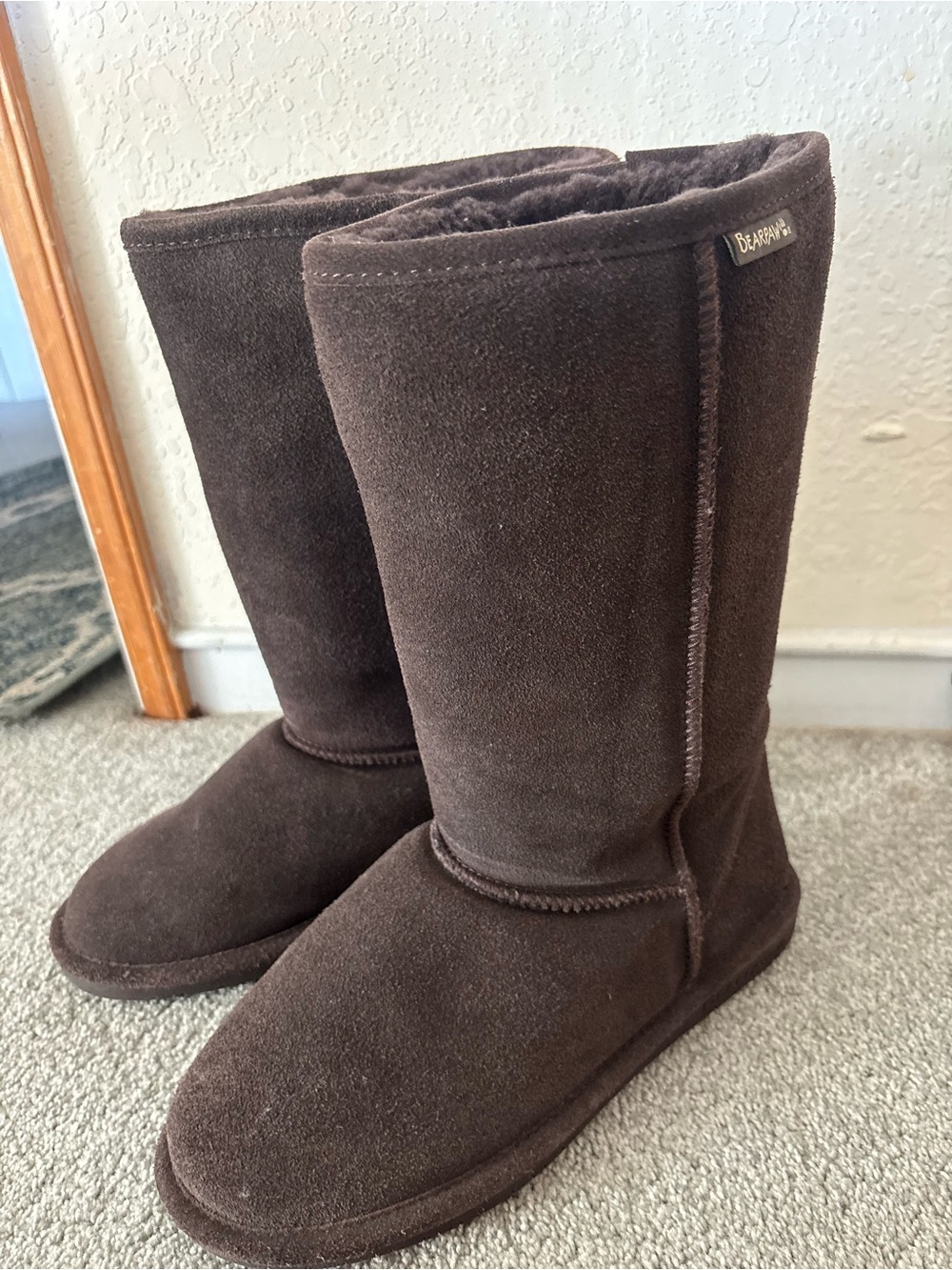BearPaw Tall Suede Winter Boots - Dark Brown
